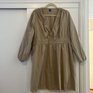 NEW Khaki V-Neck Neck Lantern Sleeve Dress 2XL